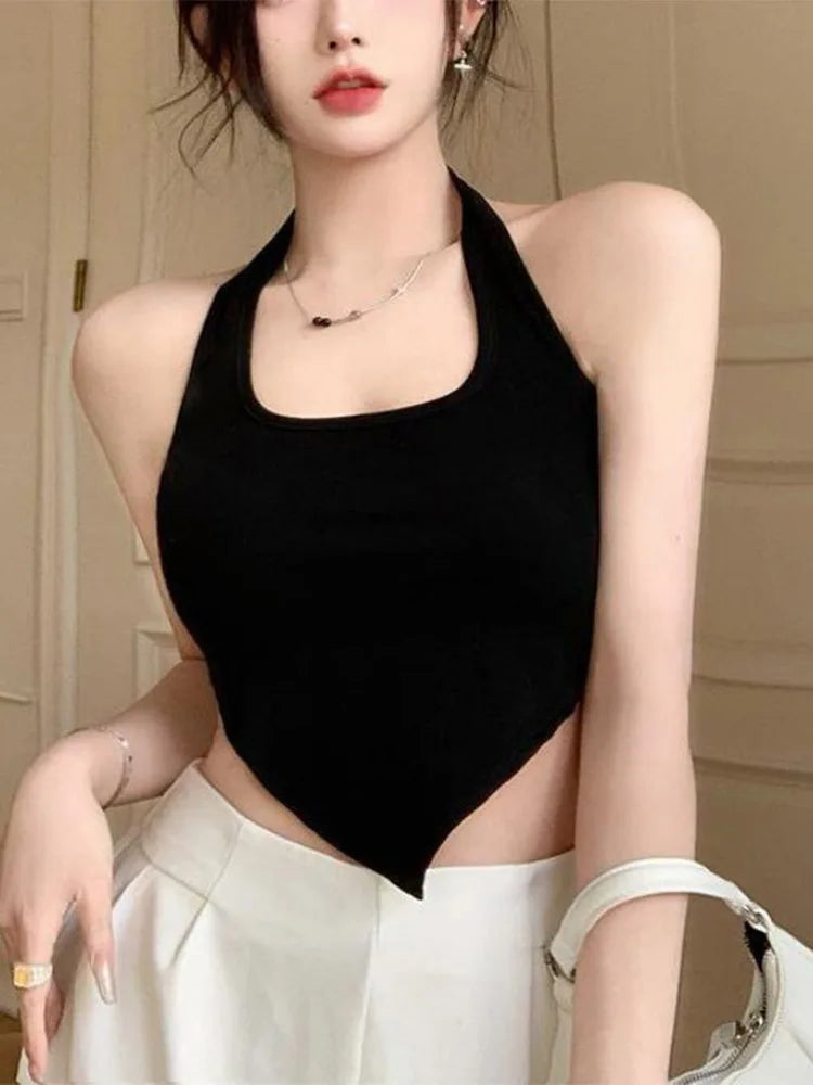 Summer Women Hanging Neck Irregular Camisole Knitted Tank Top Cami Sexy Crop Top