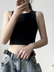 Summer new ladies retro crop top high waist slimming stretch slim short sleeveless bottoming top