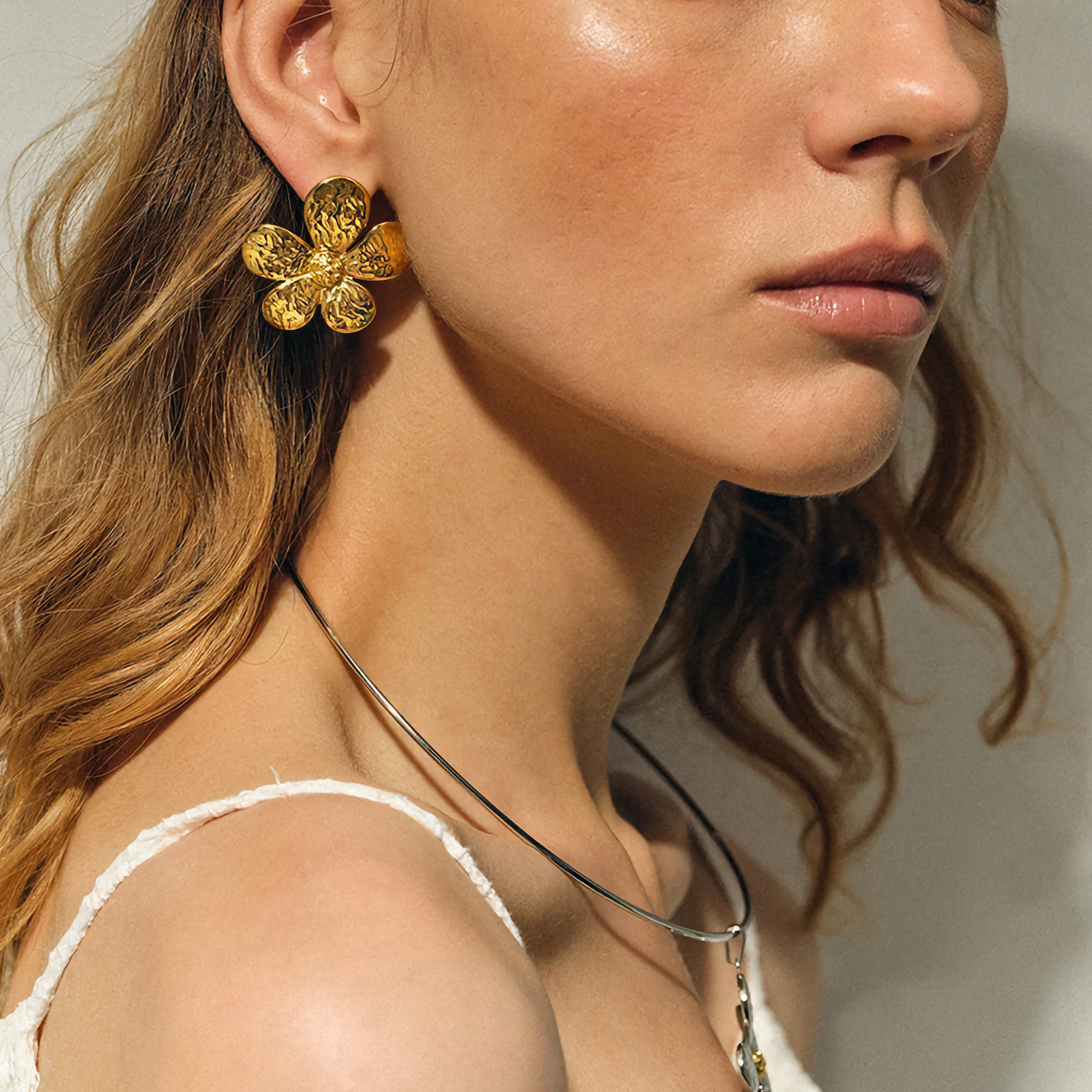 Sunlit Flora - Textured Gold Flower Earrings