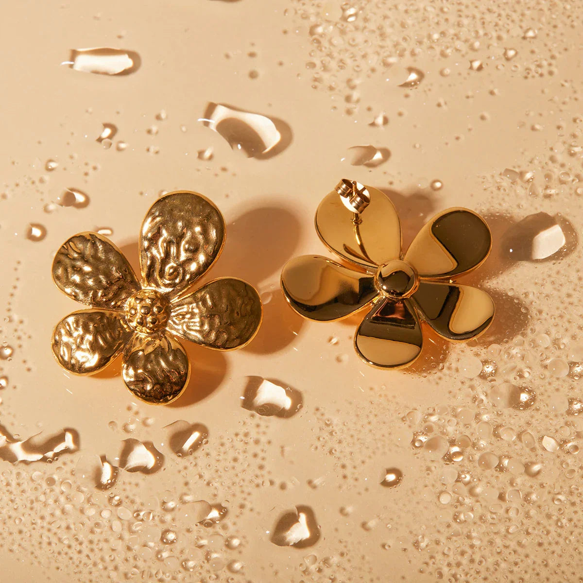 Sunlit Flora - Textured Gold Flower Earrings