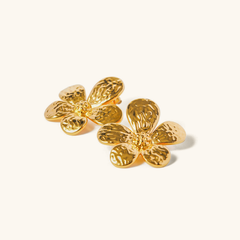 Sunlit Flora - Textured Gold Flower Earrings