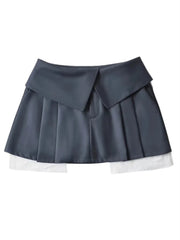 TARUXY 2023 New Mini Skirt For Women High Waist Gray Pleated Skirt A-Line Turn-Down Shorts Y2k Skirt With Pockets Streetwear