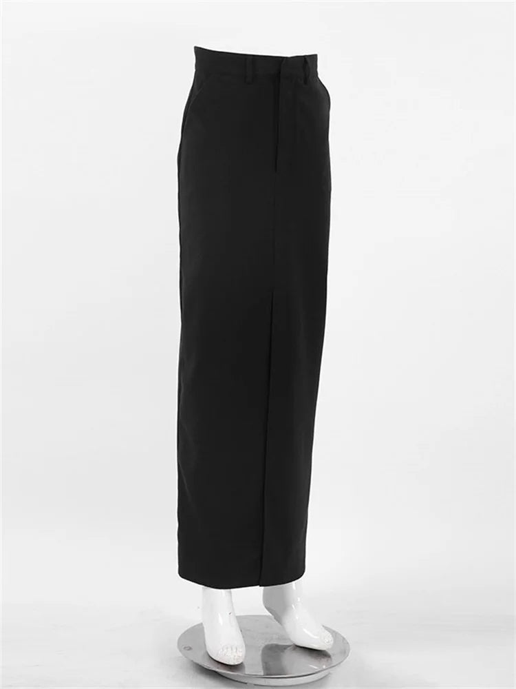 TARUXY Black Long Skirt For Women Casual Streetwear High Waist Slim Bodycon Skirts Split Out Ladies Basic Straight Maxi Skirt