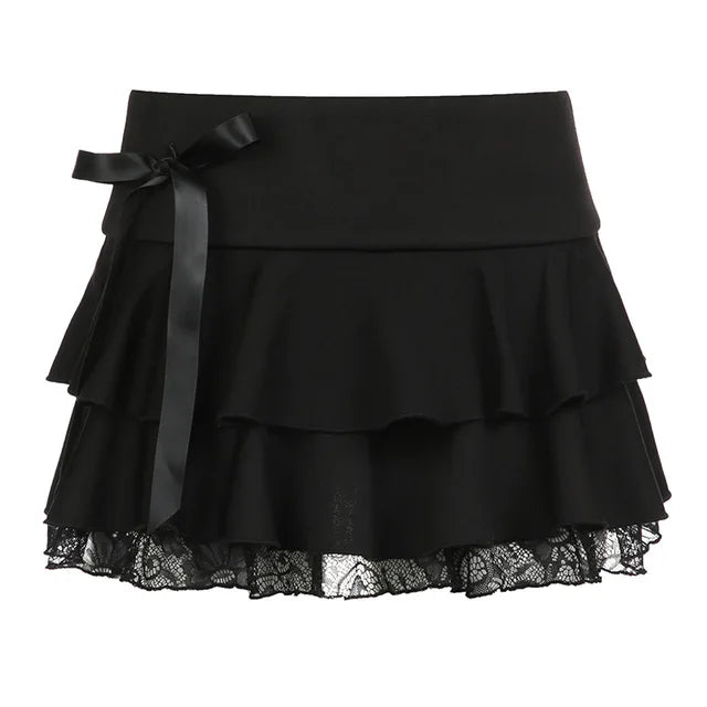 TARUXY Bow Splice Lace Skirts Women Fashion High Waist Slim Mini Skirt Ladies 2024 New Summer Street Y2k Bandage Skirt Womens