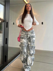 TARUXY Camouflage Cargo Pants Women Fashion Multiple Pockets Loose Long Pant Femme Street High Waist Jeans Woman Trousers Autumn