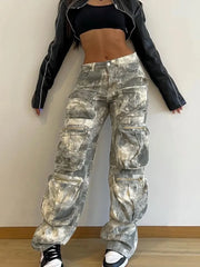 TARUXY Camouflage Cargo Pants Women Fashion Multiple Pockets Loose Long Pant Femme Street High Waist Jeans Woman Trousers Autumn