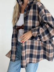 TARUXY Casual Retro Blouse Women 2023 Autumn Winter Fashion Loose Long Shirts Female Plaid Basic Street Cardigan Woman Clothing