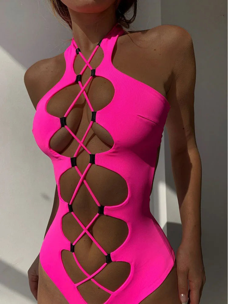 TARUXY Elastic Straps Navel Sexy Bodysuit Lingerie Hollow Solid Bodycon One Piece Ladies Club Beach Swimming Bodysuits Woman