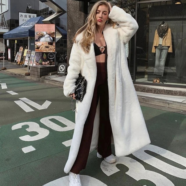 TARUXY Faux Rabbit Fur Long Coats For Women Slim Fashion Winter Warm Jacket Street Elegant Temperament Cardigan Ladies 2023 New