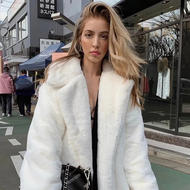 TARUXY Faux Rabbit Fur Long Coats For Women Slim Fashion Winter Warm Jacket Street Elegant Temperament Cardigan Ladies 2023 New