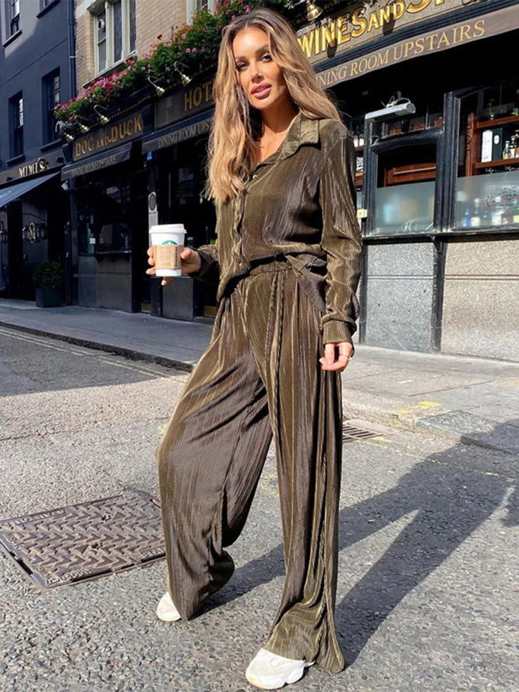 TARUXY High Waist Pants 2 Piece Sets Womens Outfits Loose Slim Long Cardigan Femme Autumn Casual Street Pant Sets Woman Clothes