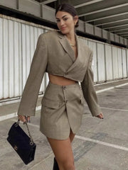 TARUXY High Waist Skirt Suits Women Suit For Womens Female Blazer Sets With Skirt 2023 Autumn Winter Fashion Skirts Woman New