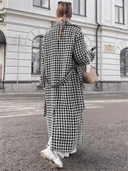 TARUXY Houndstooth Trench Coat For Women 2024 Autumn Fashion Slim Long Coats Women’s Winter Street Temperament Clothes Woman New