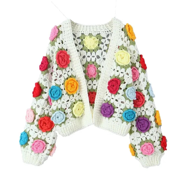 TARUXY Knitted Cardigan Women Autumn Hollow Out Splice Flower Short Sweater Vest Women’s Street Fashion Vitage Sweater Woman New