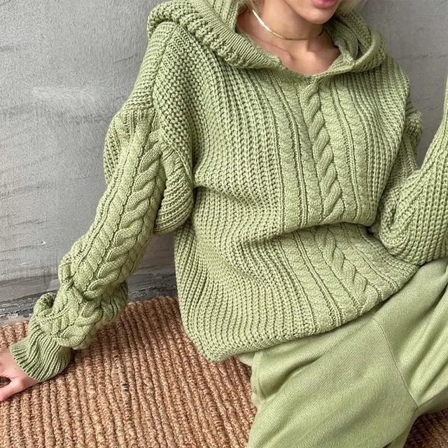 TARUXY Knitted Hoodies Sweater Women Loose Long Sleeve Autumn Pullover Woman Street Casual 2023 Baggy Coat Female Winter Clothes