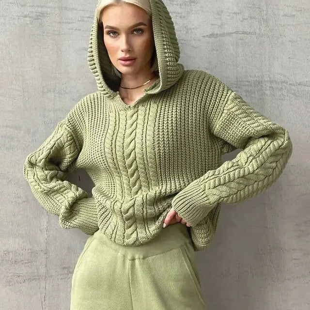 TARUXY Knitted Hoodies Sweater Women Loose Long Sleeve Autumn Pullover Woman Street Casual 2023 Baggy Coat Female Winter Clothes