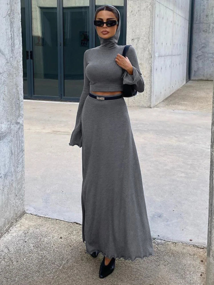 TARUXY Loose Side Slit Skirt Two Piece Sets Womens Outfits 2024 Women Dress Sets Short Long Sleeve Hoodies And Skirts Suit Femme