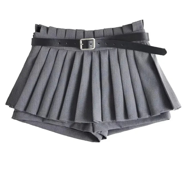 TARUXY Low Waist Slim Mini Pleated Skirt For Women 2023 Summer Casual Black Belt Skirts Babes Fashionable Solid Une Jupe Ligne