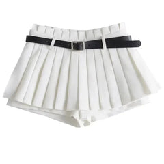 TARUXY Low Waist Slim Mini Pleated Skirt For Women 2023 Summer Casual Black Belt Skirts Babes Fashionable Solid Une Jupe Ligne