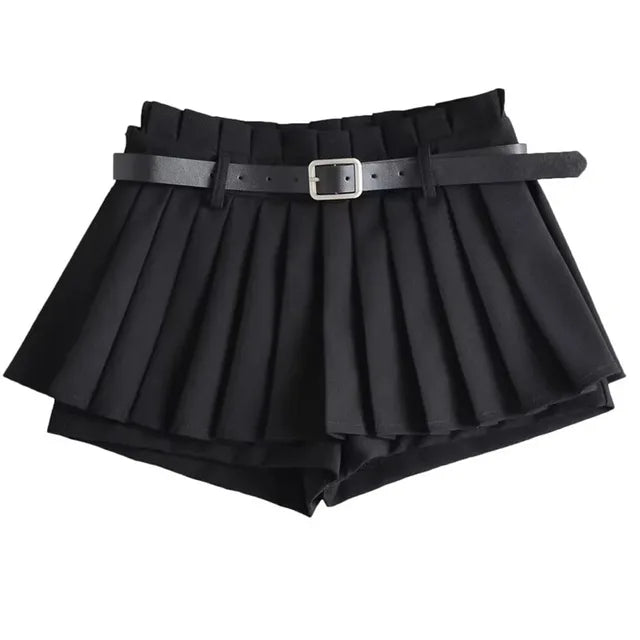 TARUXY Low Waist Slim Mini Pleated Skirt For Women 2023 Summer Casual Black Belt Skirts Babes Fashionable Solid Une Jupe Ligne