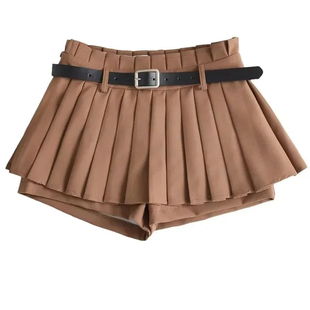 TARUXY Low Waist Slim Mini Pleated Skirt For Women 2023 Summer Casual Black Belt Skirts Babes Fashionable Solid Une Jupe Ligne