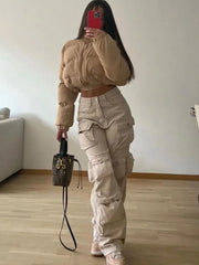 TARUXY Multiple Pockets Cargo Pants For Women Loose High Waist Fashion Sweatpants Women’s Baggy Streetwear Pant Woman Trousers