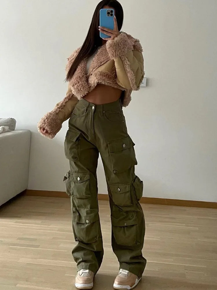 Multiple Pockets Cargo Pants For Women Loose High Waist Fashion Sweatpants Women__ Baggy Streetwear Pant Woman Trousers