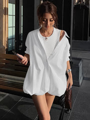 TARUXY Oversized Shirts Dress Women 2024 New Fashion Baggy Turn Collar Cover-up Femme Casual Loose Holiday Beach Dresses Womens