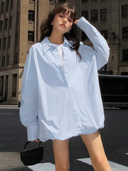 TARUXY Oversized Shirts Dress Women 2024 New Fashion Baggy Turn Collar Cover-up Femme Casual Loose Holiday Beach Dresses Womens