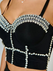 TARUXY Rhinestone Metal Chain Camis Tops Women Sleevless Elastic Bustiers Corset Crop Tops 2023 Sparkly Nightclub Party Vest Tee