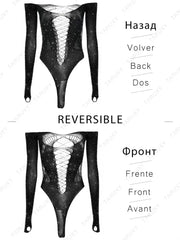 See Through Sparkly Mesh Bodysuit Women Long Sleeve Rhinestone Body Tops Hot Drill Female Party Nightclub Sexy Lingerie