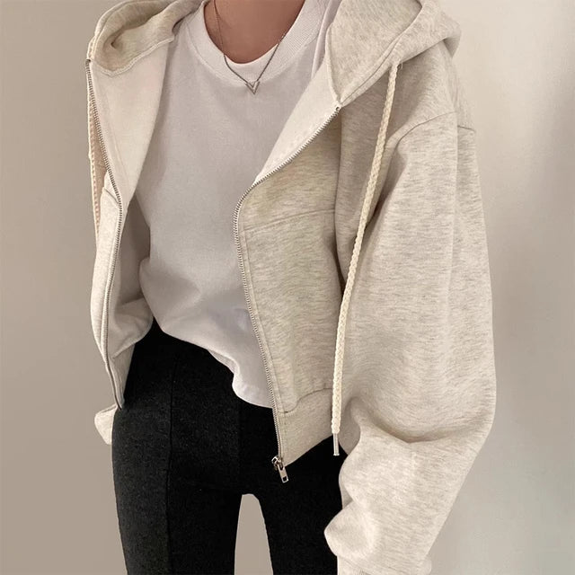 TARUXY Solid Loose Winter Clothes Women Autumn Basic Street Casual Jacket Fashion Hoodies Women’s Baggy Coat Woman Zip Up Hoodie