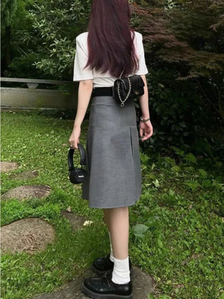 TARUXY Solid Waist Women Pleated Skirt 2023 Summer Preppy Style Female Skirts Street Casual Loose Ladies Folds Faldas De Mujer