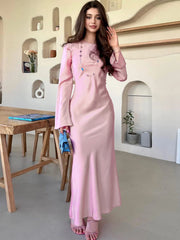 TARUXY Stain Slim Maxi Dresses For Women Elegant Solid Party Evening Dress Women’s High Waist Luxury Femme Autumn Fashion Dress