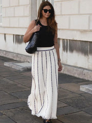 TARUXY Striped Knitted Long Skirt Women Summer Tassel High Waist Maxi Skirts Women’s Autumn Street Elegant Loose Skirts Female