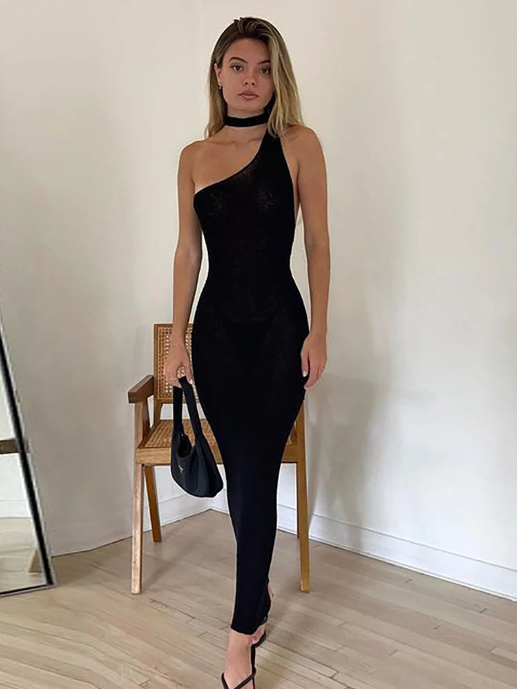 Summer Holiday Beach Dresses Women Black Knitted Sleeveless Bodycon Sexy Long Dresses Elegant Boho Party Vestidos 2025