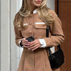 TARUXY Tweed Shorts Skirt Two Piece Set Women Elegant Long Sleeve Single Breasted Jacket Woman Shorts 2 Suits Lady Outfits 2024