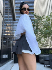 TARUXY Y2K Skirts Women Cotton Low Waist Pleated Mini Skirts 2023 Summer Harajuku Streetwear Pocket With Belts Micro Skirt