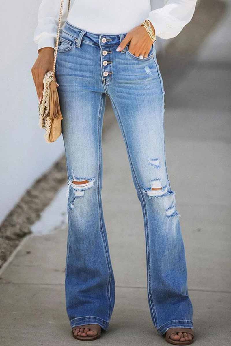 Chicindress Mid Rise Button Front Flare Denim Jeans