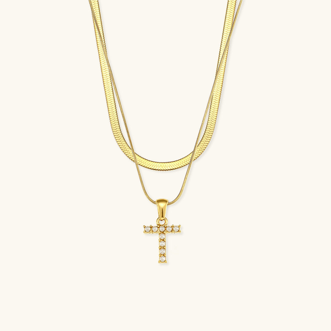 Opal Charm - Layered Gold Initial Necklace