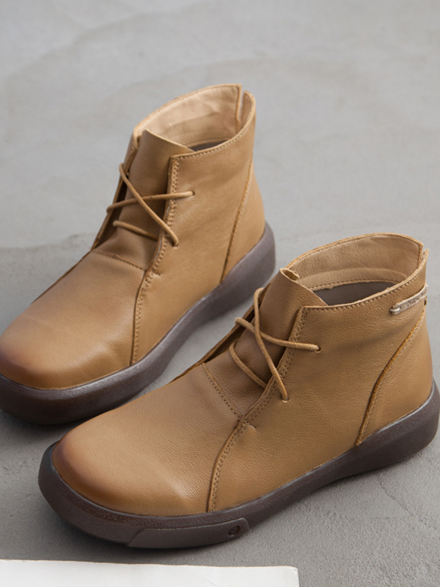 Rumour Has It | Modern Lace-Up Leather Ankle Boots - Tan