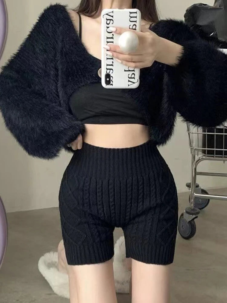 Taruxy Knitted Seamless Bottoming Shorts Women Rib High Waist Elastic Bodycon Abdomen Shrinking Hip Lifting Safety Short Pants