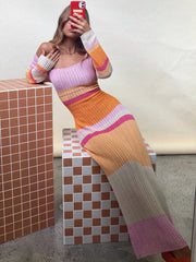 Taruxy Striped Knitted Autumn Dress 2022 Women Sexy Long Sleeve Bodycon Maxi Dresses Femme Y2K Holiday Beach Party Vestidos