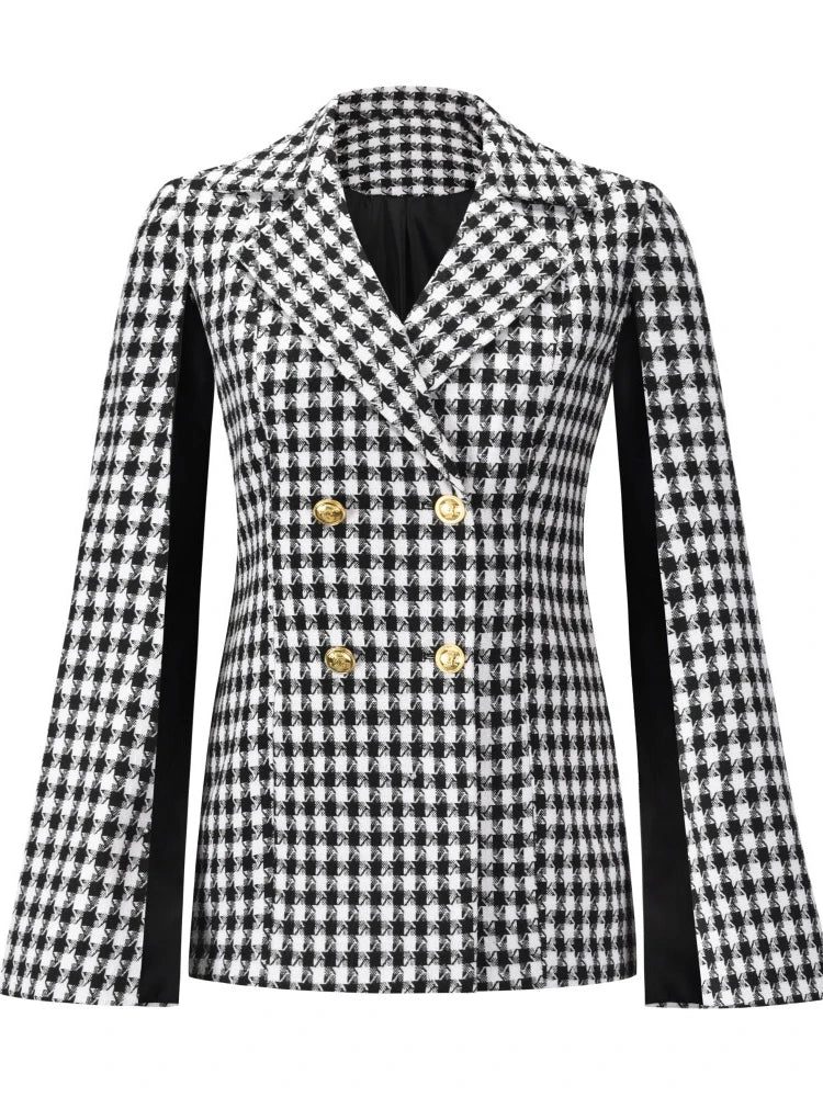 Taruxy Thousand Bird Plaid Shawl Coats Women Elegant Buttons Hepburn Temperament Coat 2022 Autumn Ladies Outwear Blazer Jacket