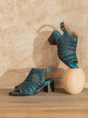 SOFFIA | Teal Perforated Leather Slingback