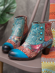 SOFFIA | Turquoise Floral Frosted Leather Ankle Boots