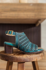 SOFFIA | Teal Perforated Leather Slingback