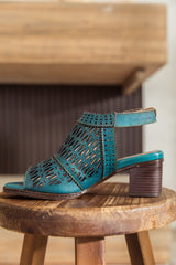 SOFFIA | Teal Perforated Leather Slingback