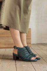 SOFFIA | Teal Perforated Leather Slingback