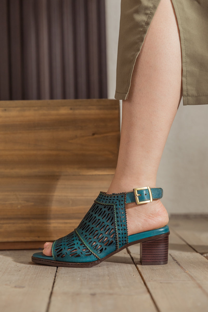 SOFFIA | Teal Perforated Leather Slingback